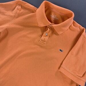 Vineyard Vines Polo Shirt Men Medium Orange Cotton Whale Logo Pique Golf